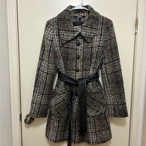 DKNY Multi-Color Plaid Trench Coat